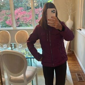 Beautiful plum color hooded Obermyer ski coat or recreational coat.